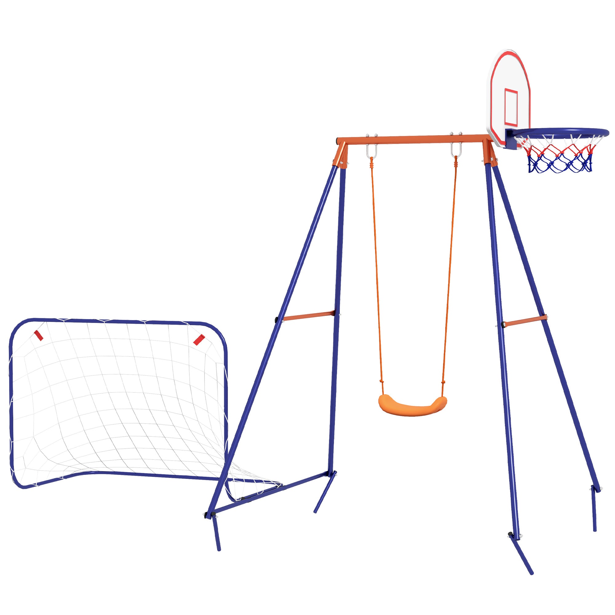 Kids Swing Outdoor with Swing Seat, Basketball Hoop and Football Goal, Ground Stakes for 3-8 Years Old Gym Sets & Swings Multi Colour  at Gallery Canada