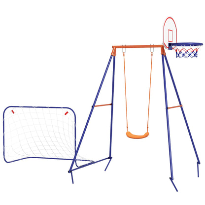 Kids Swing Outdoor with Swing Seat, Basketball Hoop and Football Goal, Ground Stakes for 3-8 Years Old Gym Sets & Swings Multi Colour  at Gallery Canada