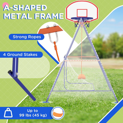 Kids Swing Outdoor with Swing Seat, Basketball Hoop and Football Goal, Ground Stakes for 3-8 Years Old Gym Sets & Swings   at Gallery Canada