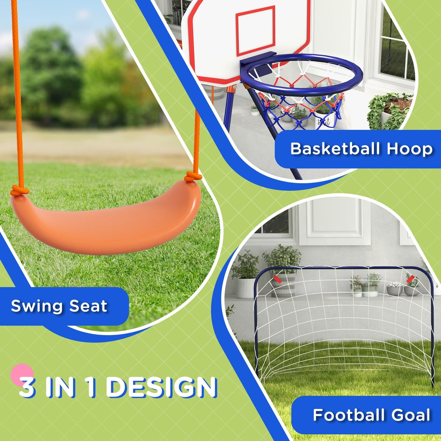 Kids Swing Outdoor with Swing Seat, Basketball Hoop and Football Goal, Ground Stakes for 3-8 Years Old Gym Sets & Swings   at Gallery Canada