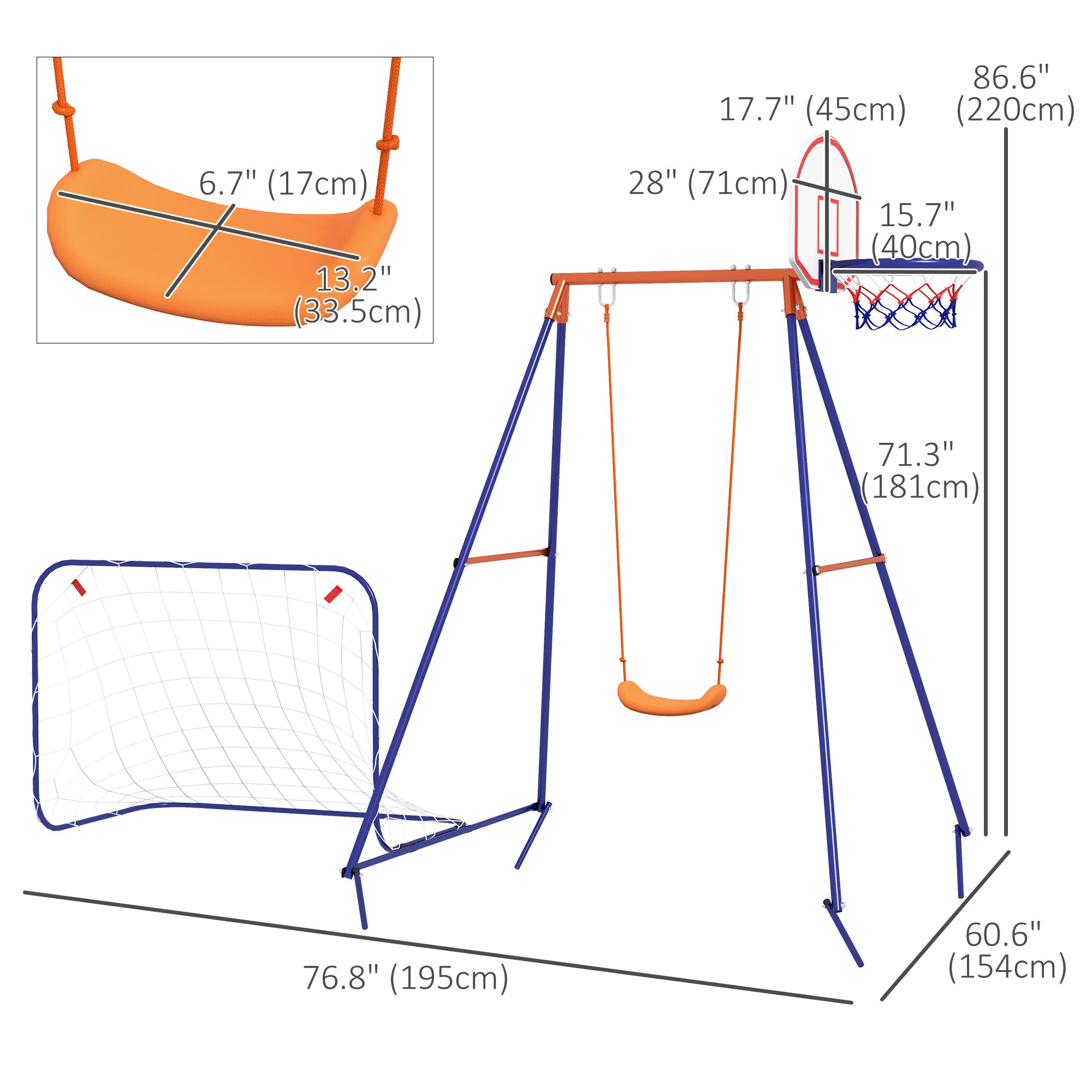 Kids Swing Outdoor with Swing Seat, Basketball Hoop and Football Goal, Ground Stakes for 3-8 Years Old Gym Sets & Swings   at Gallery Canada