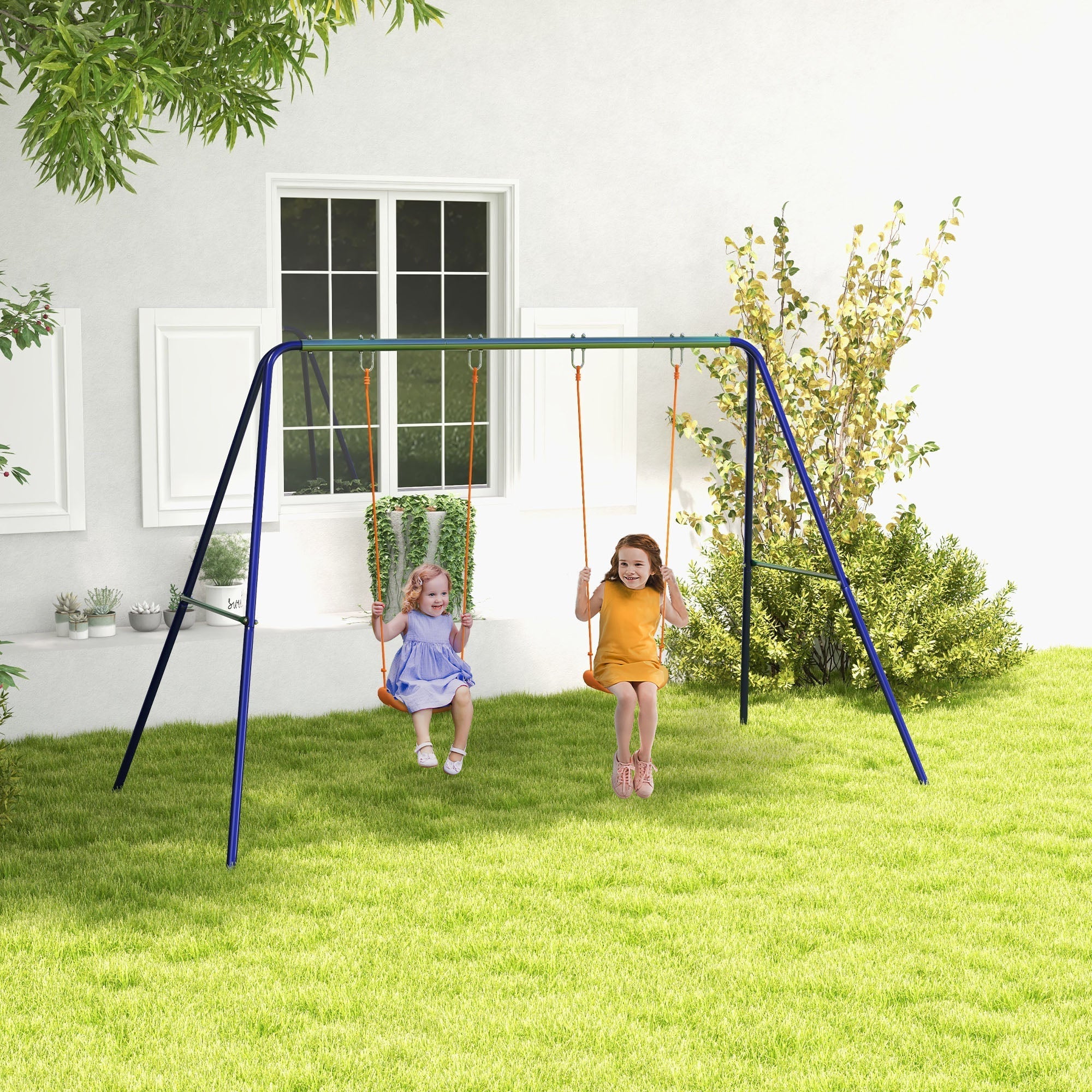 Kids Swing Set Outdoor Metal Swing Frame with Double Swing Seats for 1-2 Children Aged 3-8 Years Old Gym Sets & Swings   at Gallery Canada