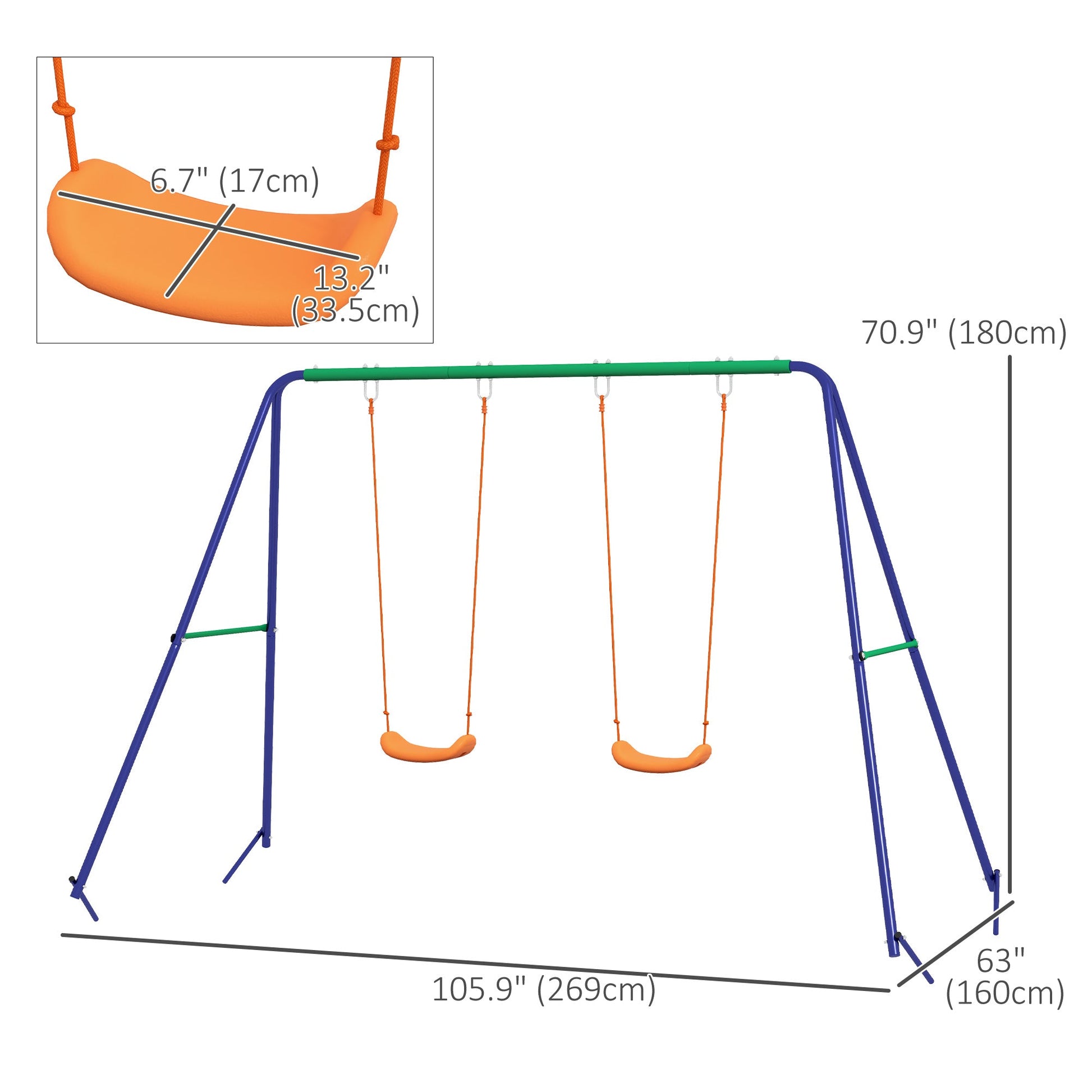 Kids Swing Set Outdoor Metal Swing Frame with Double Swing Seats for 1-2 Children Aged 3-8 Years Old Gym Sets & Swings   at Gallery Canada