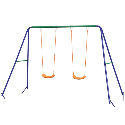 Kids Swing Set Outdoor Metal Swing Frame with Double Swing Seats for 1-2 Children Aged 3-8 Years Old Gym Sets & Swings Multi Colour  at Gallery Canada