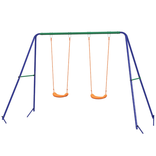 Kids Swing Set Outdoor Metal Swing Frame with Double Swing Seats for 1-2 Children Aged 3-8 Years Old