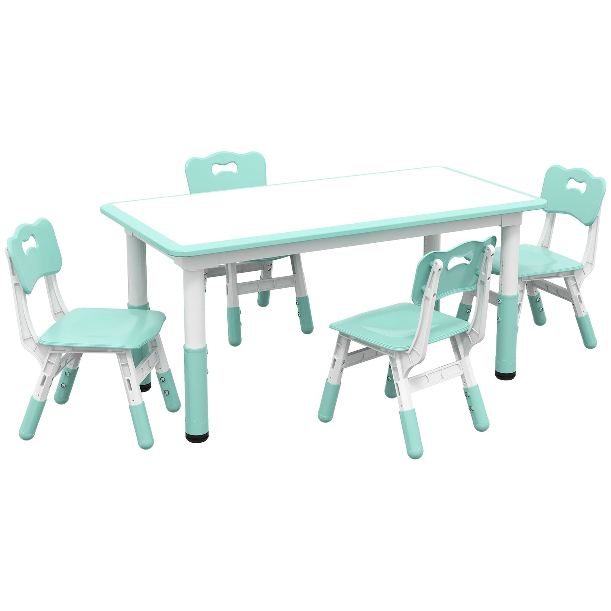 Kids Table and Chair Set with 4 Chairs, Adjustable Height, Easy to Clean, for 1.5 - 5 Years Old, Green Kids Table Sets Green  at Gallery Canada