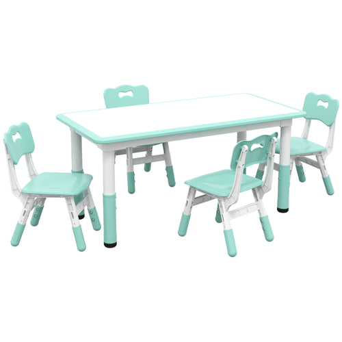 Kids Table and Chair Set with 4 Chairs, Adjustable Height, Easy to Clean, for 1.5 - 5 Years Old, Green