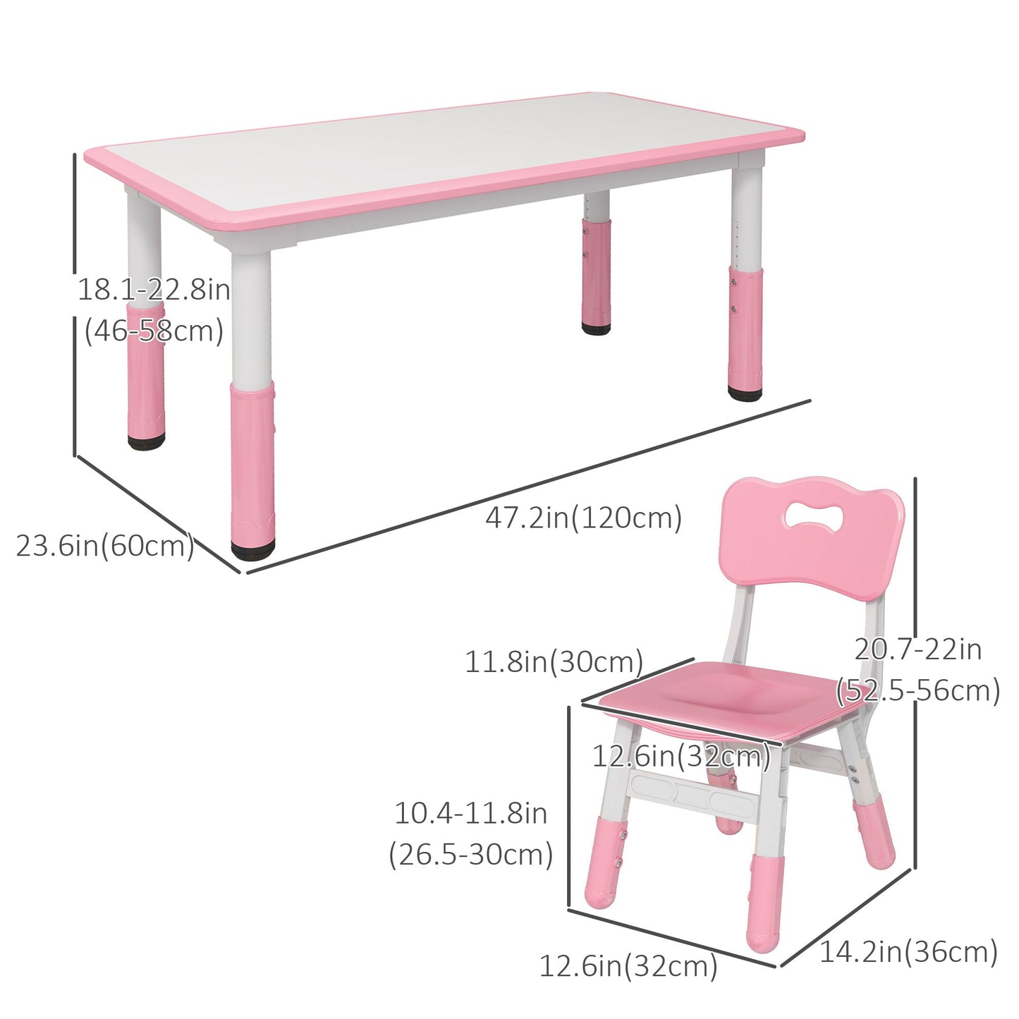 Kids Table and Chair Set with 4 Chairs, Adjustable Height, Easy to Clean, for 1.5 - 5 Years Old, Pink Kids Table Sets   at Gallery Canada