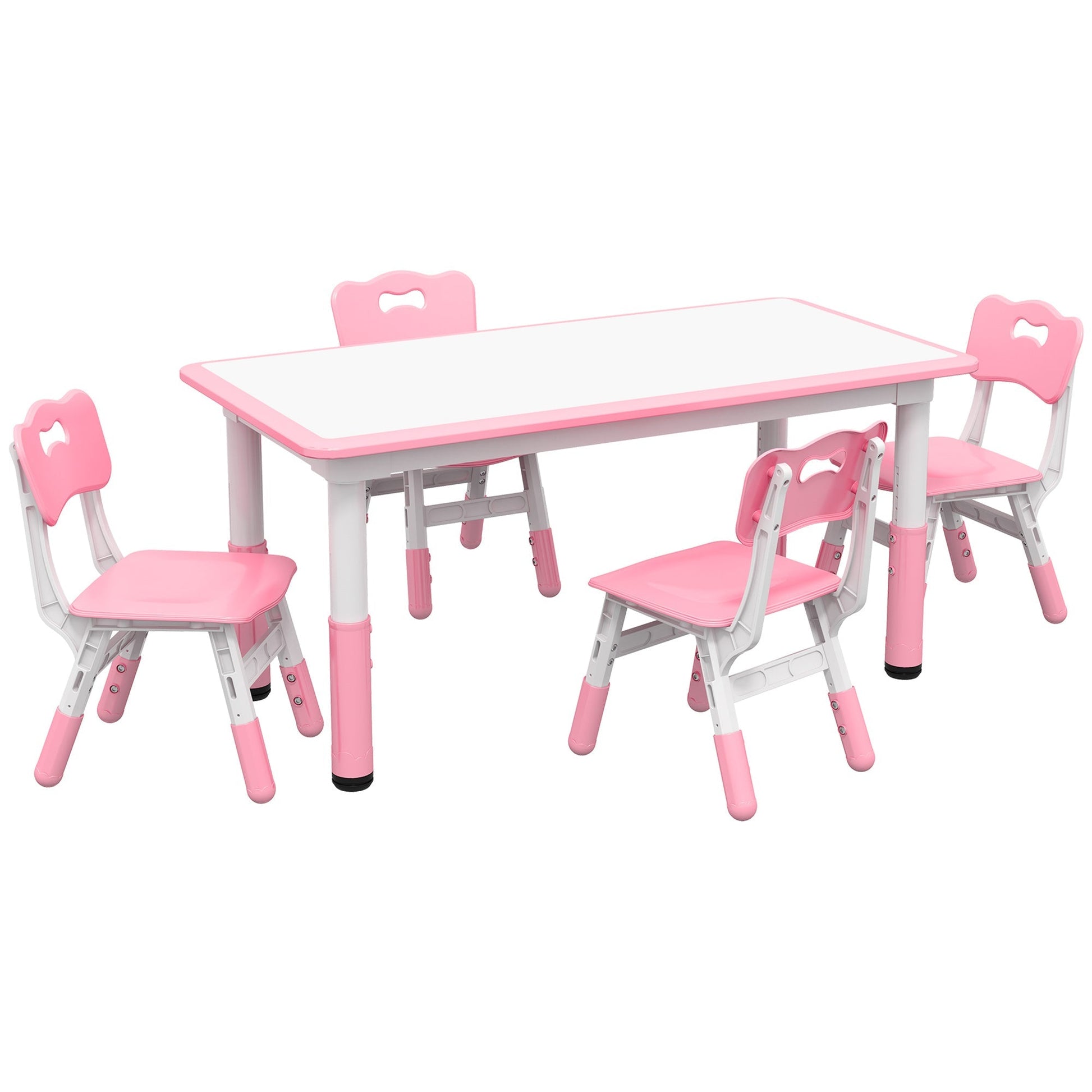 Kids Table and Chair Set with 4 Chairs, Adjustable Height, Easy to Clean, for 1.5 - 5 Years Old, Pink Kids Table Sets Pink  at Gallery Canada