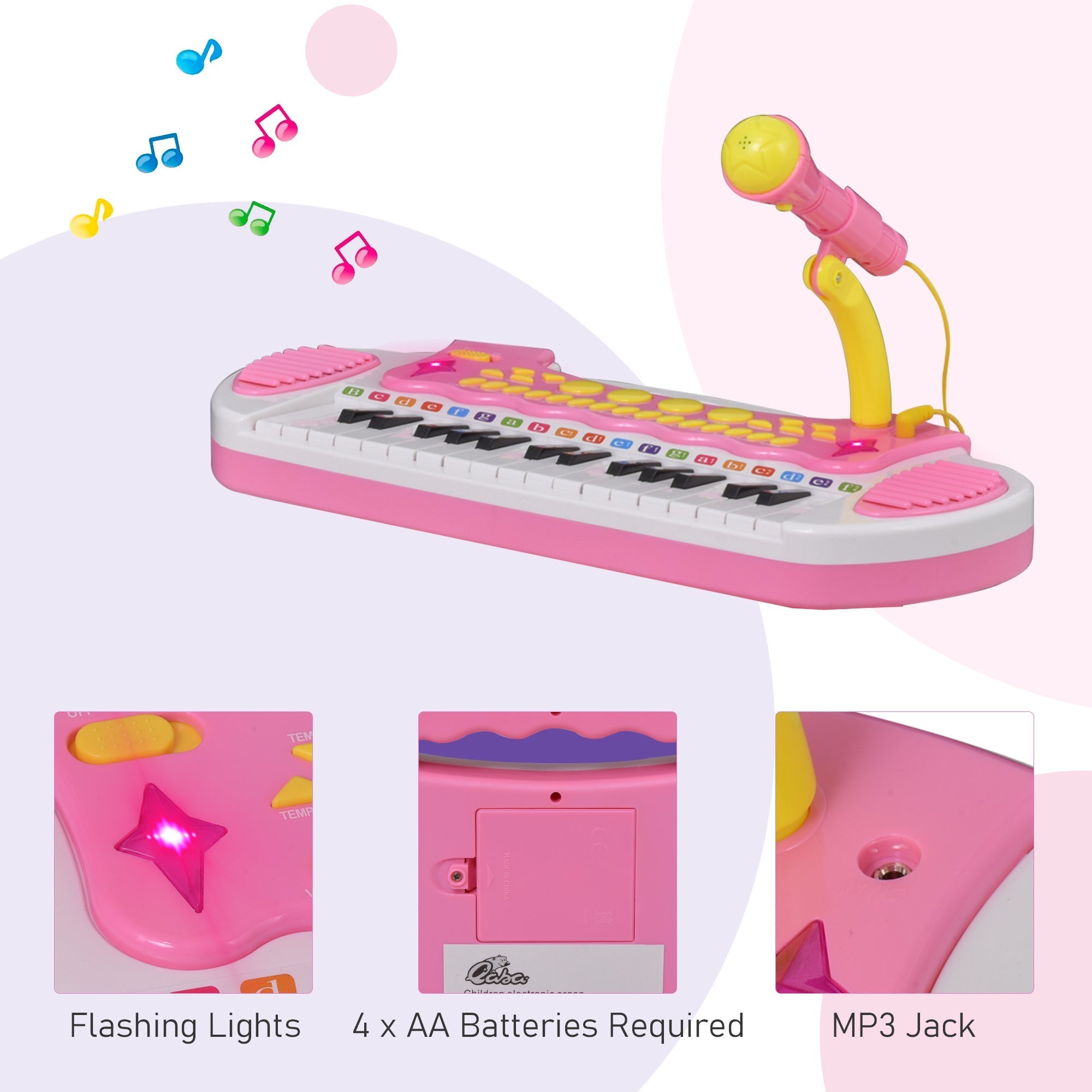 Kids Toddler Toy Piano Keyboard with Included Sitting Stool, Working Microphone, A Fun Bright Flashlight, Pink Electronic Musical Pianos   at Gallery Canada