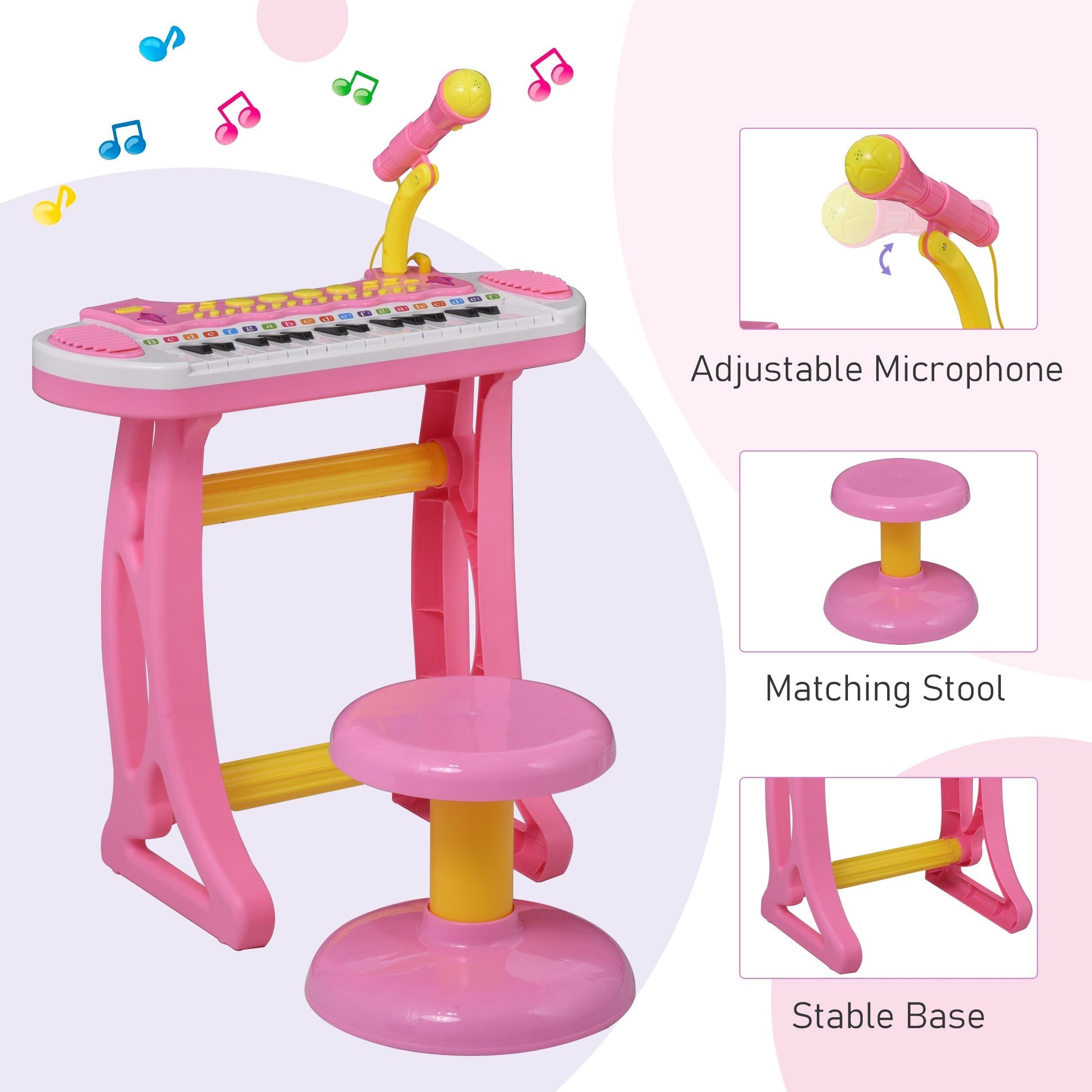 Kids Toddler Toy Piano Keyboard with Included Sitting Stool, Working Microphone, A Fun Bright Flashlight, Pink Electronic Musical Pianos   at Gallery Canada