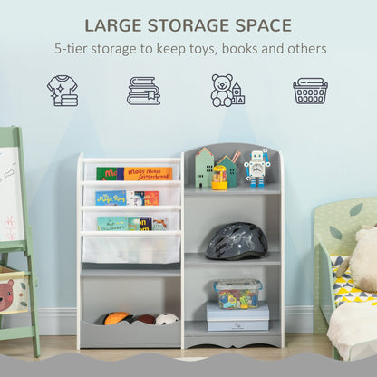 Kids Toy Storage Organizer Shelf, Children Bookshelf for Bedroom, Playroom, Nursery, Grey Baby & Kids Storage   at Gallery Canada