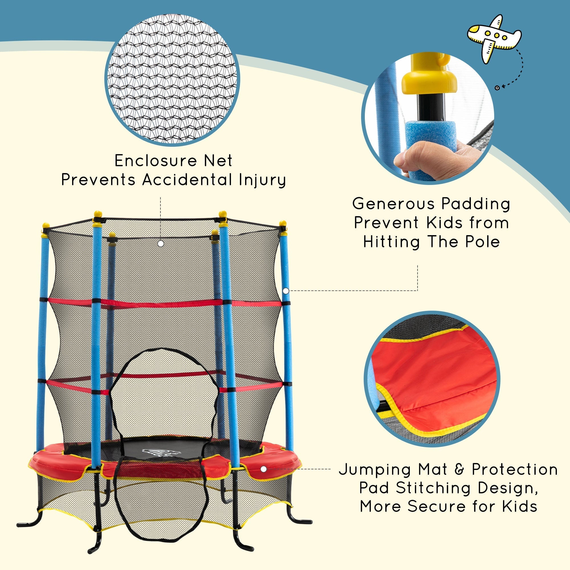 Trampoline with Safety Enclosure Net and Zipper Pad for Kids Ages 3-6, Multi Colour Trampolines   at Gallery Canada