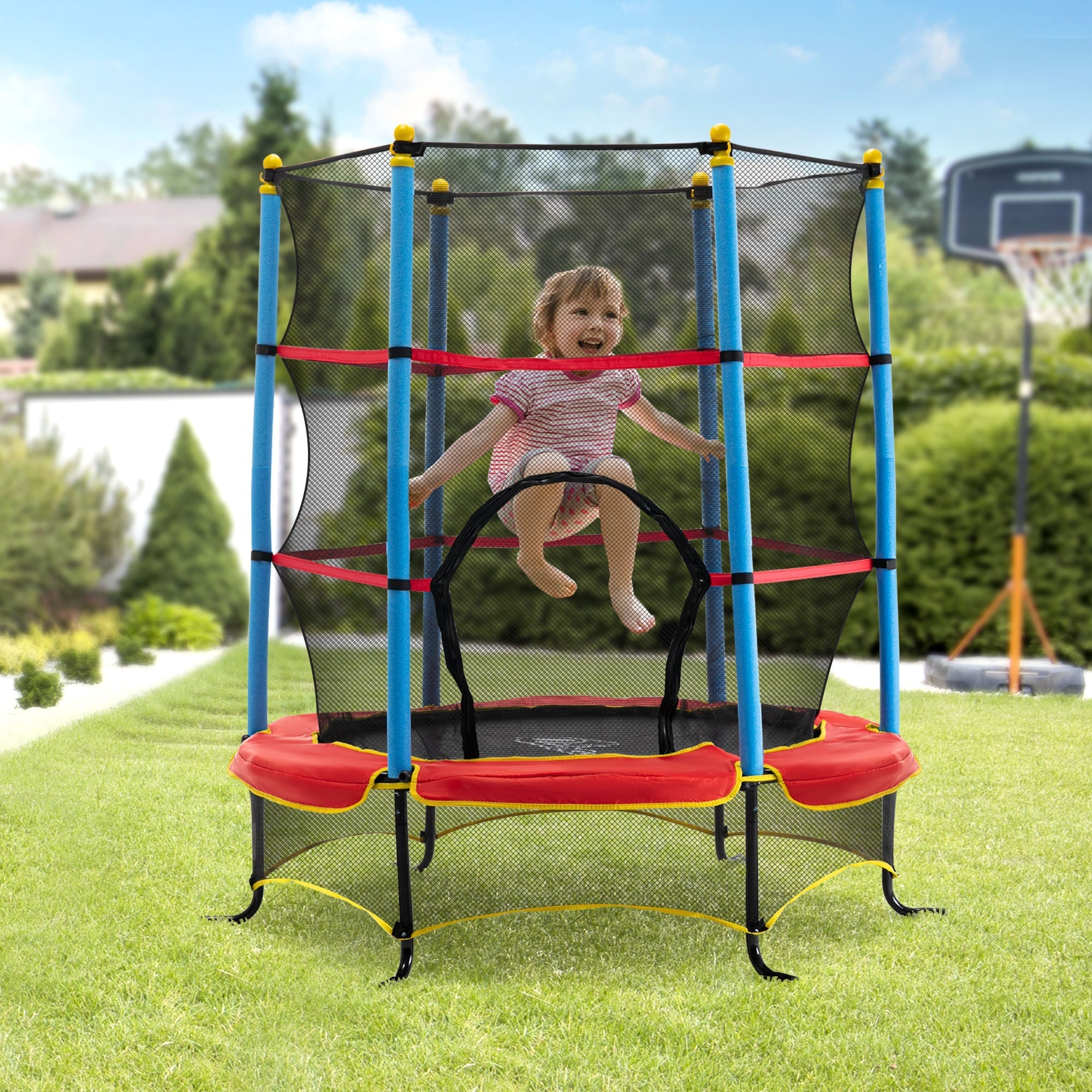 Trampoline with Safety Enclosure Net and Zipper Pad for Kids Ages 3-6, Multi Colour Trampolines   at Gallery Canada