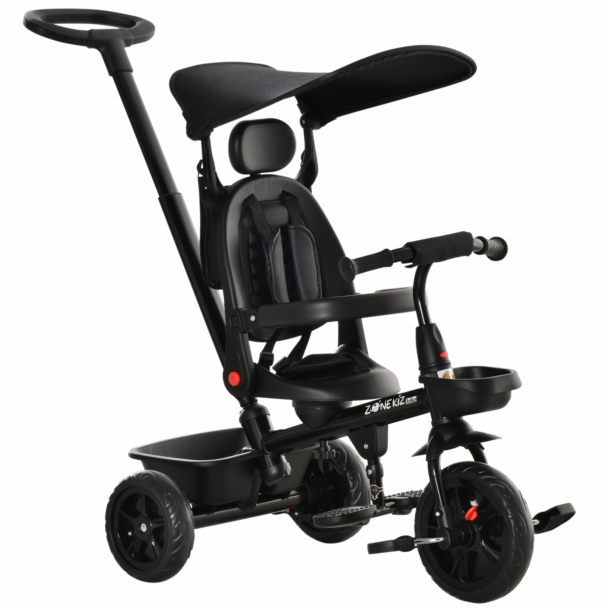 4-in-1 Kids Tricycle with Adjustable Seat, Handle, Canopy, Storage, Black Tricycles for Kids Black  at Gallery Canada