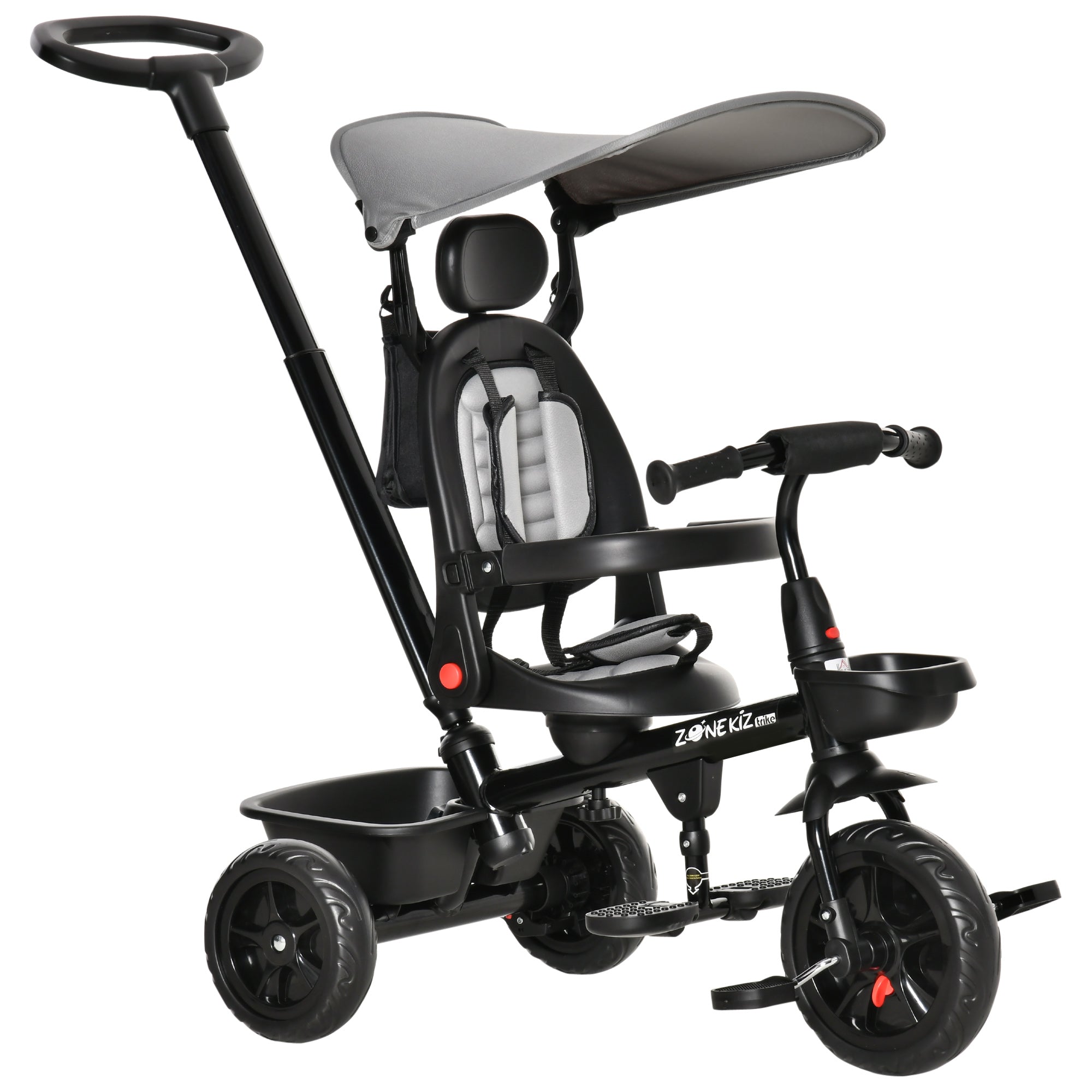 4-in-1 Kids Tricycle with Adjustable Seat, Handle, Canopy, Storage, Grey Tricycles for Kids Multi Colour  at Gallery Canada