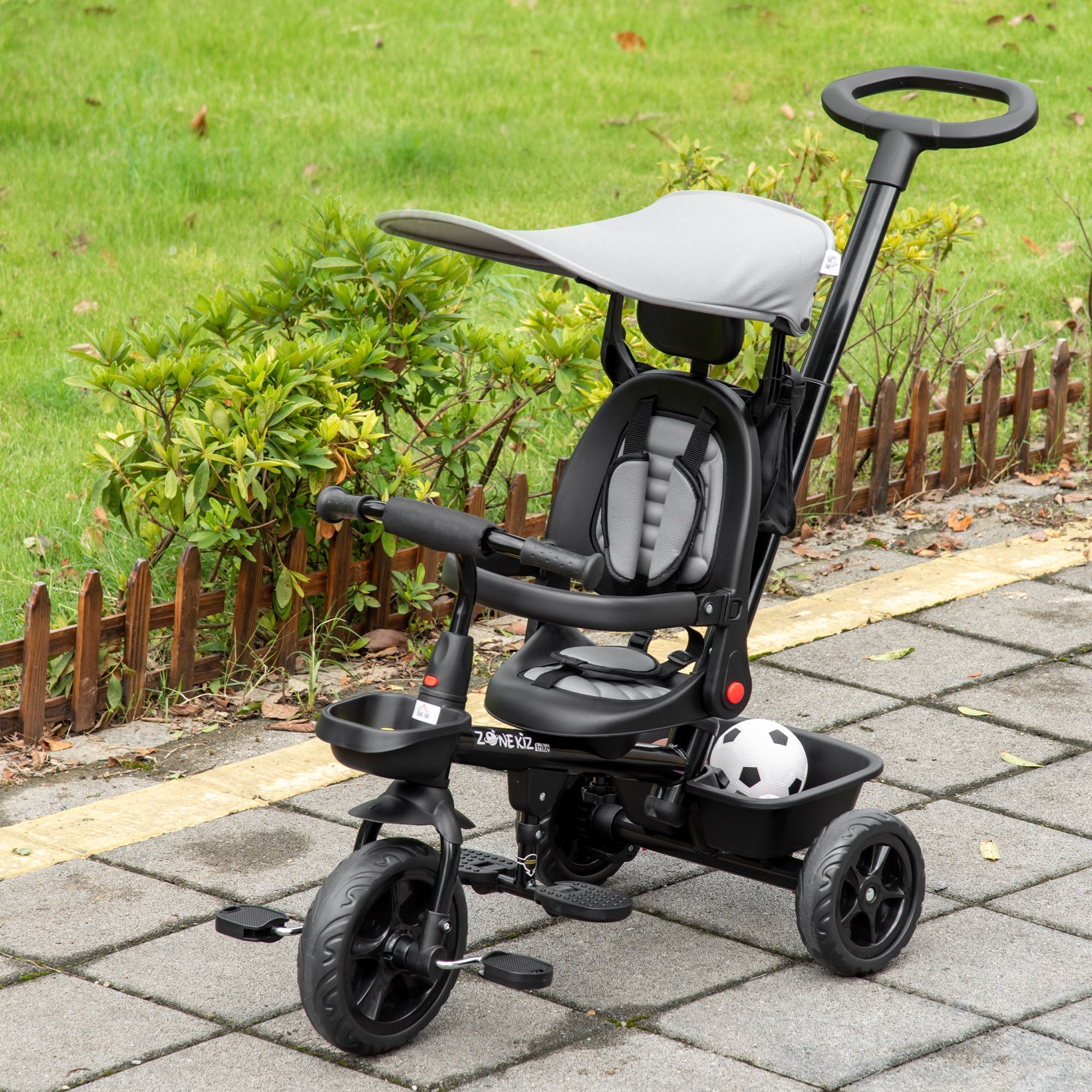 4-in-1 Kids Tricycle with Adjustable Seat, Handle, Canopy, Storage, Grey Tricycles for Kids   at Gallery Canada