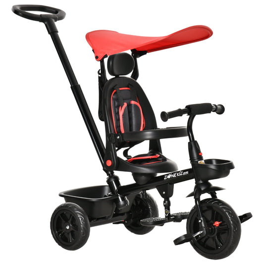 4-in-1 Kids Tricycle with Adjustable Seat, Handle, Canopy, Brake, Red Tricycles for Kids Multi Colour  at Gallery Canada