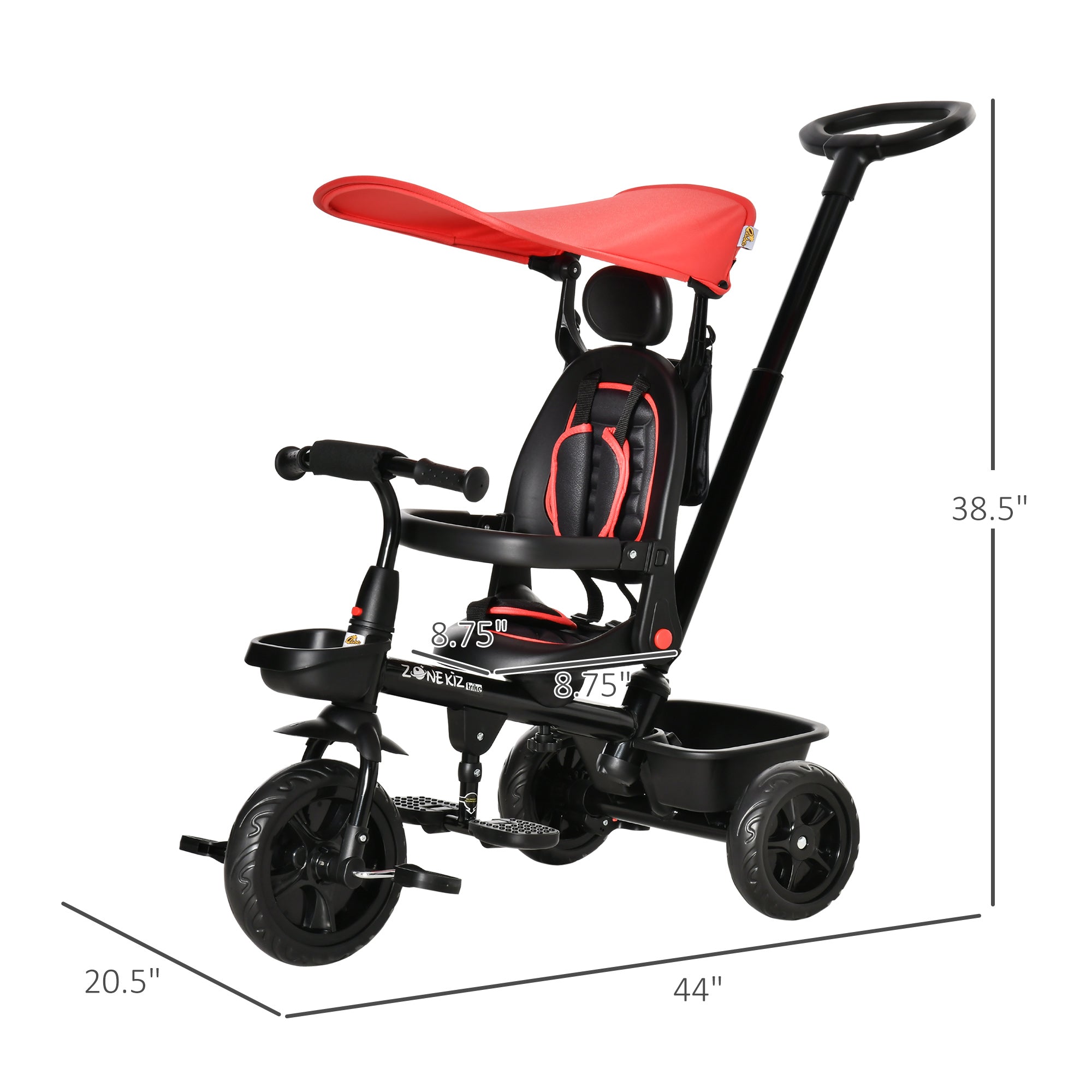 4-in-1 Kids Tricycle with Adjustable Seat, Handle, Canopy, Brake, Red Tricycles for Kids   at Gallery Canada