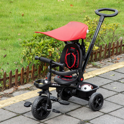 4-in-1 Kids Tricycle with Adjustable Seat, Handle, Canopy, Brake, Red Tricycles for Kids   at Gallery Canada