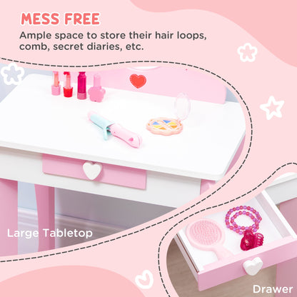 Kids Vanity Table &; Chair Set Girls Dressing Set with Mirror Drawer Cute Patterns for 3-6 Years Old, Pink Kids Bedroom Furniture   at Gallery Canada