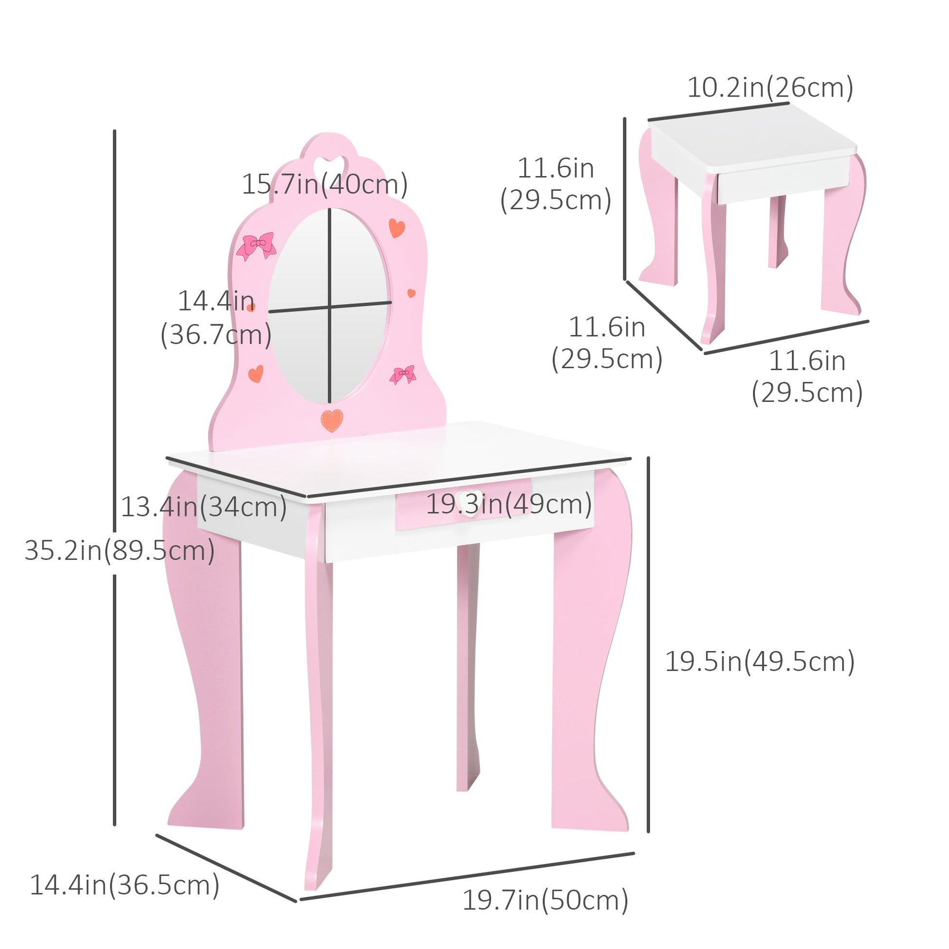 Kids Vanity Table &; Chair Set Girls Dressing Set with Mirror Drawer Cute Patterns for 3-6 Years Old, Pink Kids Bedroom Furniture   at Gallery Canada