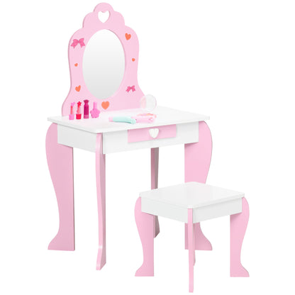 Kids Vanity Table &; Chair Set Girls Dressing Set with Mirror Drawer Cute Patterns for 3-6 Years Old, Pink Kids Bedroom Furniture Multi Colour  at Gallery Canada