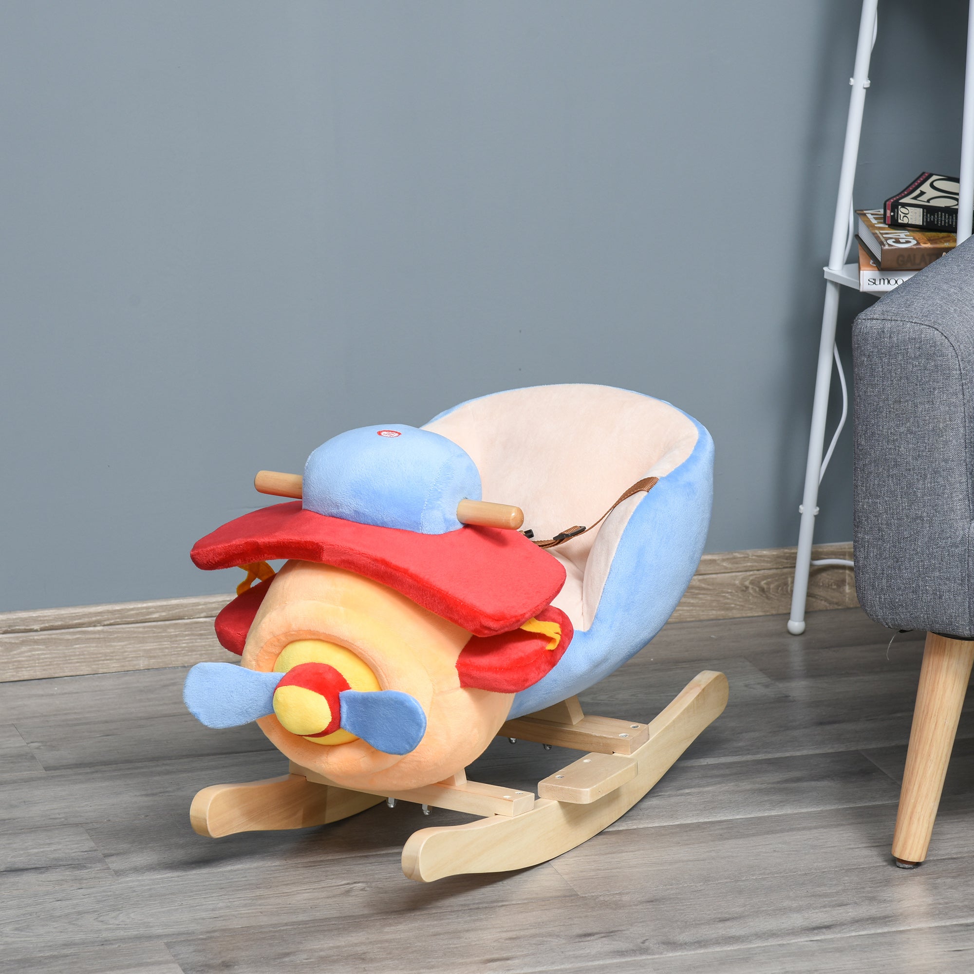 Kids Wooden Plush Ride-On Rocking Plane Chair Toy for Toddler Boy&;Girl with Nursery Rhyme Rocking Horses   at Gallery Canada