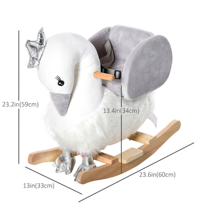 Kids Wooden Rocking Horse Swan Baby Rocking Chair Plush Ride On Swan with Sounds, Wooden Base for Babies 18-36 Months, White and Grey Rocking Horses   at Gallery Canada