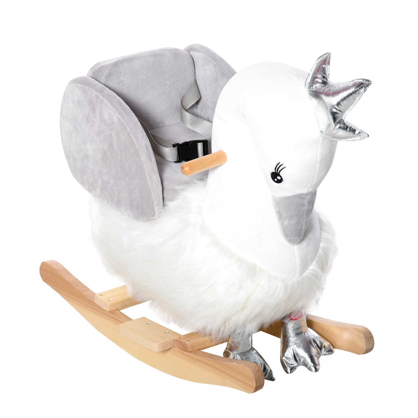 Kids Wooden Rocking Horse Swan Baby Rocking Chair Plush Ride On Swan with Sounds, Wooden Base for Babies 18-36 Months, White and Grey Rocking Horses White and Grey  at Gallery Canada