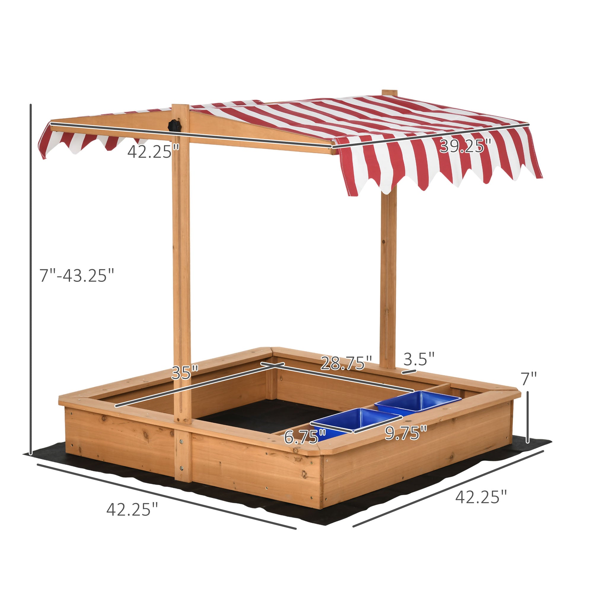 Adjustable Height Kids Wooden Sandbox with Cover, Seat, Basins, for Ages 3-7, Yellow Sandboxes & Accessories   at Gallery Canada