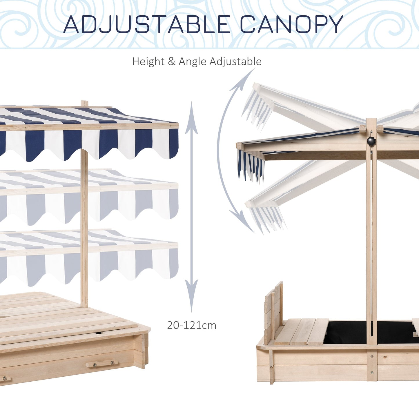 Kids Wooden Sandbox Outdoor Backyard Playset Children Play Station w/ Adjustable Canopy &; Convertible Bench Sand for 3-7 Years Old Sandboxes & Accessories   at Gallery Canada