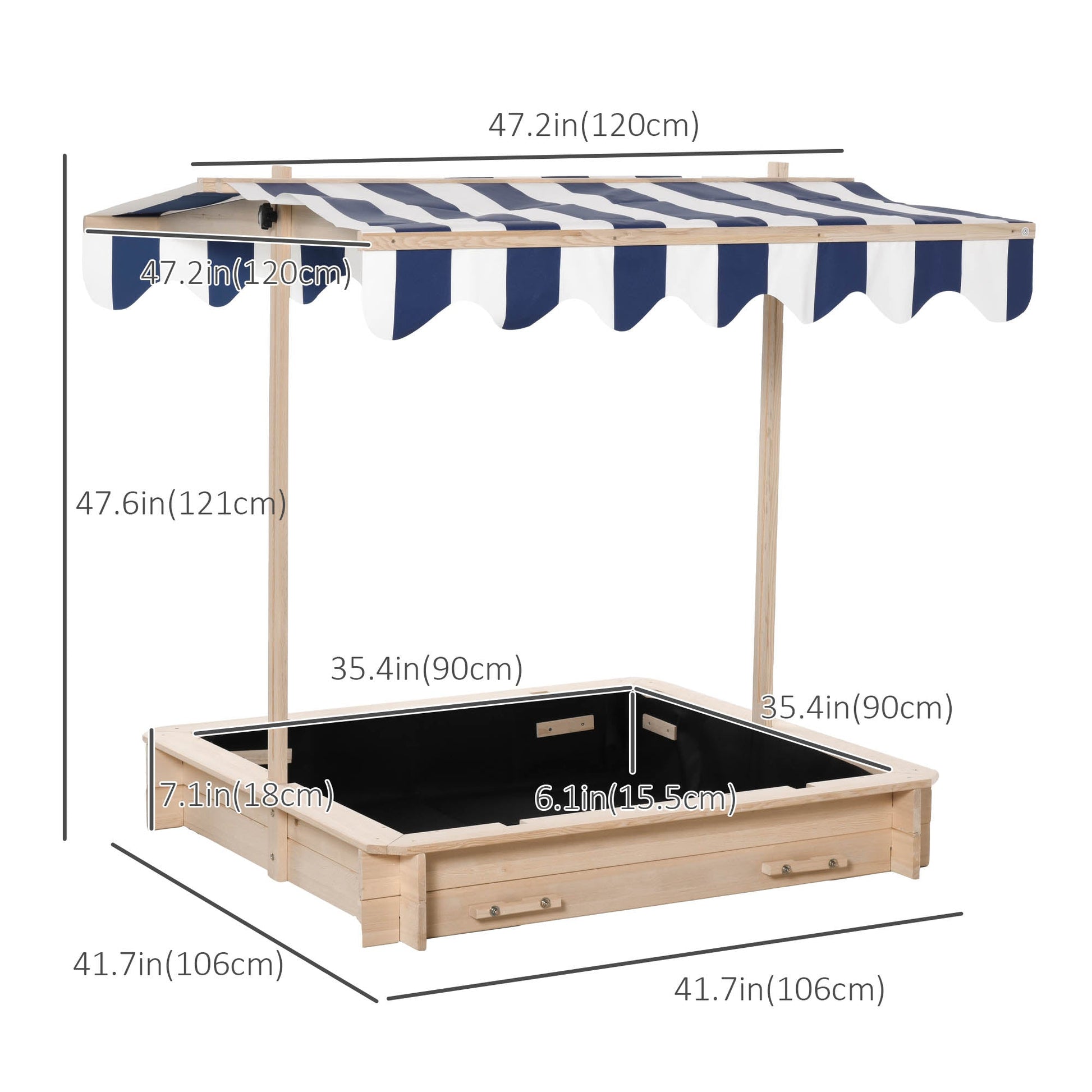 Kids Wooden Sandbox Outdoor Backyard Playset Children Play Station w/ Adjustable Canopy &; Convertible Bench Sand for 3-7 Years Old Sandboxes & Accessories Multi Colour  at Gallery Canada