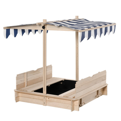 Kids Wooden Sandbox Outdoor Backyard Playset Children Play Station w/ Adjustable Canopy &; Convertible Bench Sand for 3-7 Years Old Sandboxes & Accessories   at Gallery Canada