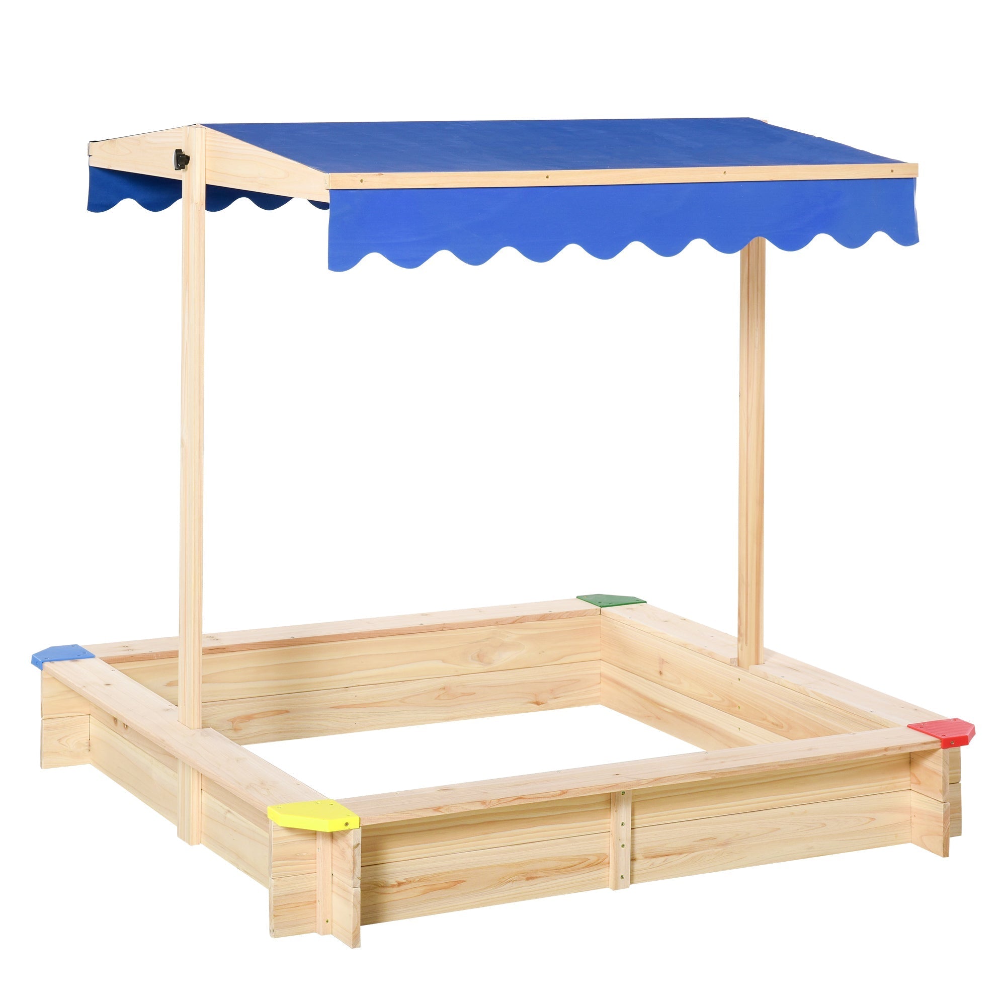 Kids Wooden Sandbox, Play Station for Children Outdoor, with Adjustable Canopy Shade, Seats, for Backyard, Beach, 47