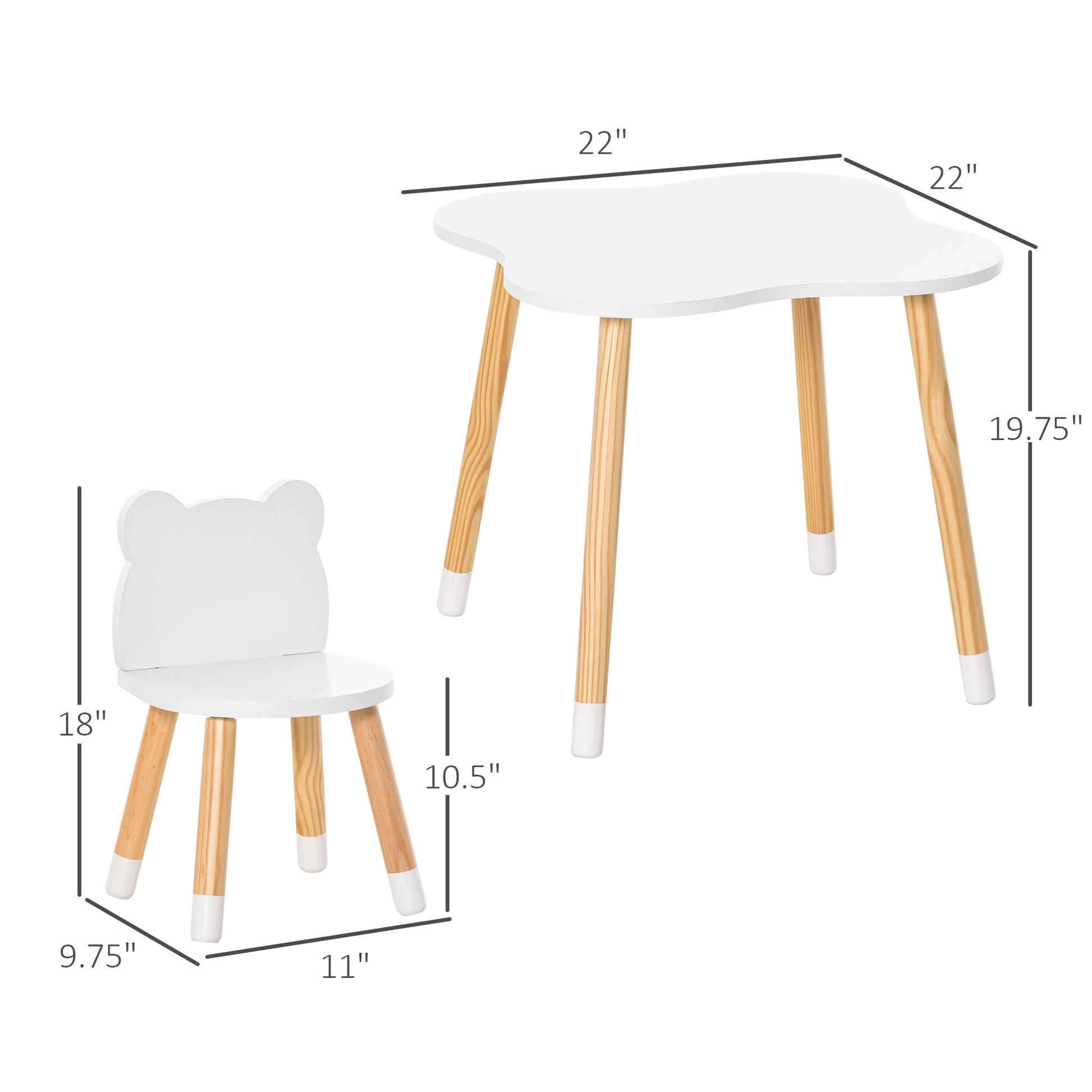 Bear-Shaped Kids Wooden Table & 2 Chairs Set for Toddlers 1-4 Years, White Kids Table Sets   at Gallery Canada