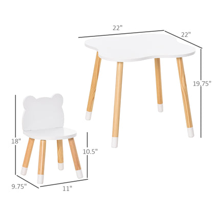 Bear-Shaped Kids Wooden Table & 2 Chairs Set for Toddlers 1-4 Years, White Kids Table Sets   at Gallery Canada