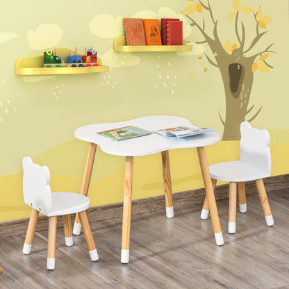 Bear-Shaped Kids Wooden Table & 2 Chairs Set for Toddlers 1-4 Years, White Kids Table Sets   at Gallery Canada