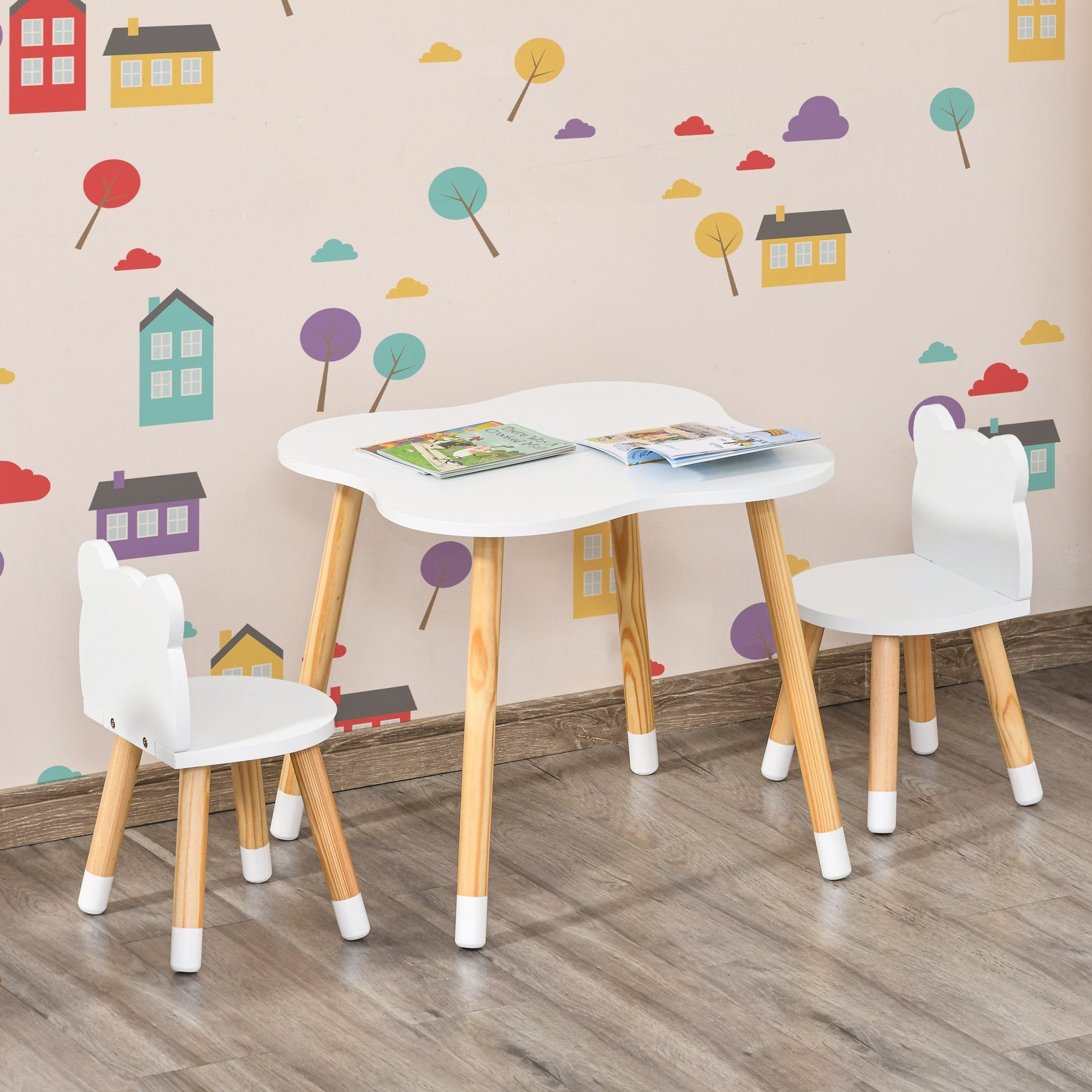 Bear-Shaped Kids Wooden Table & 2 Chairs Set for Toddlers 1-4 Years, White Kids Table Sets   at Gallery Canada