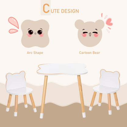 Bear-Shaped Kids Wooden Table & 2 Chairs Set for Toddlers 1-4 Years, White Kids Table Sets   at Gallery Canada