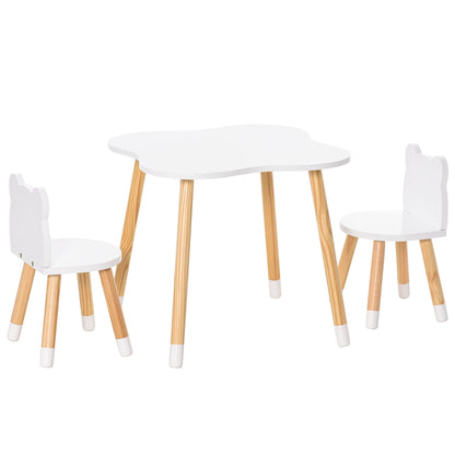 Bear-Shaped Kids Wooden Table & 2 Chairs Set for Toddlers 1-4 Years, White Kids Table Sets Multi Colour  at Gallery Canada