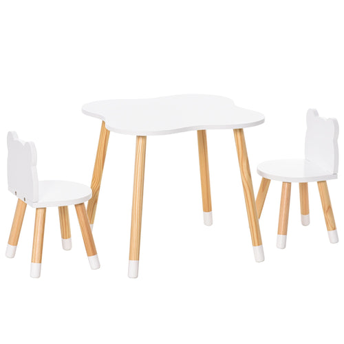 Bear-Shaped Kids Wooden Table & 2 Chairs Set for Toddlers 1-4 Years, White