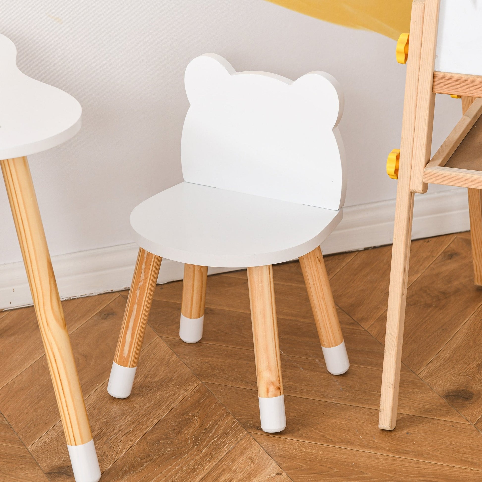 Bear-Shaped Kids Wooden Table & 2 Chairs Set for Toddlers 1-4 Years, White Kids Table Sets   at Gallery Canada