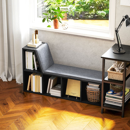 Multi-Purpose Bookshelf with 5 Cubes, 5-Cubby Bookcase with Cushioned Reading Nook and Storage Shelves, Distressed Black Bookshelves & Bookcases at Gallery Canada