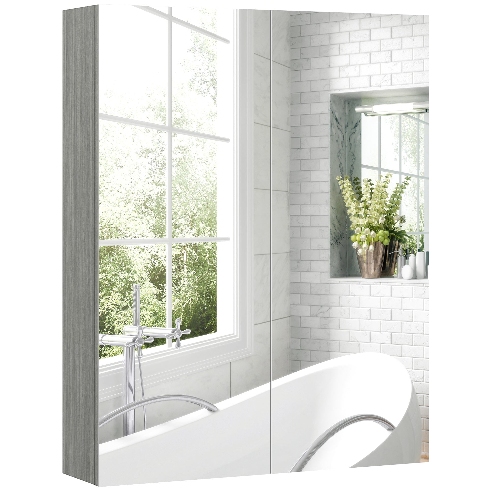 Wall Mount Mirrored Medicine Cabinet, Bathroom Mirror Cabinet with Adjustable Shelf, Double Soft Closing Doors, Grey Mirror Medicine Cabinets at Gallery Canada