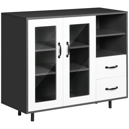 Kitchen Buffet Cabinet, Storage Sideboard with Glass Doors Cupboard, 2 Drawers and 2 Open Shelves, Charcoal Grey Bar Cabinets Multi Colour  at Gallery Canada