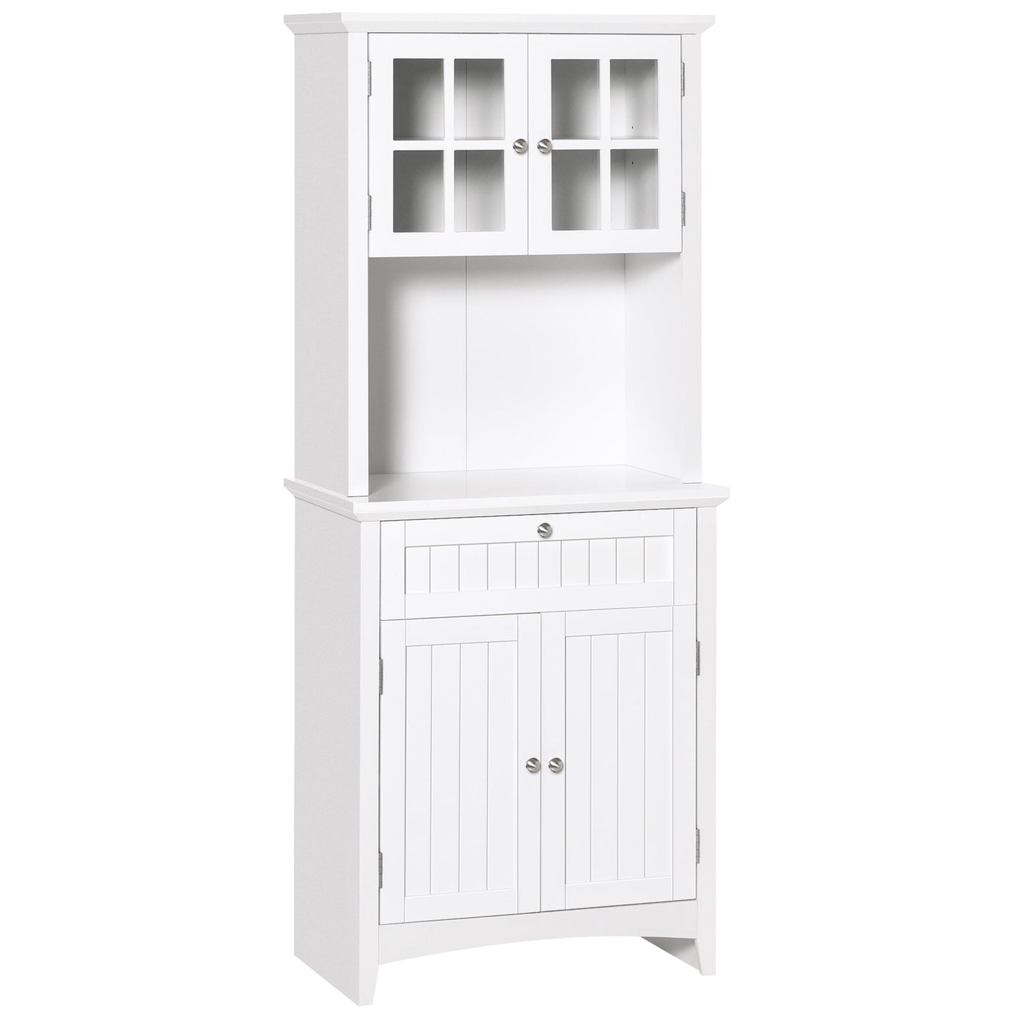 Kitchen Buffet Hutch Wooden Storage Cupboard with Framed Glass Door, Drawer and Microwave Space, White Kitchen Pantry Cabinets White  at Gallery Canada
