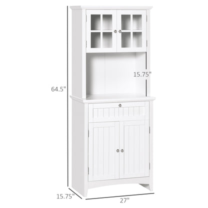 Kitchen Buffet Hutch Wooden Storage Cupboard with Framed Glass Door, Drawer and Microwave Space, White Kitchen Pantry Cabinets   at Gallery Canada