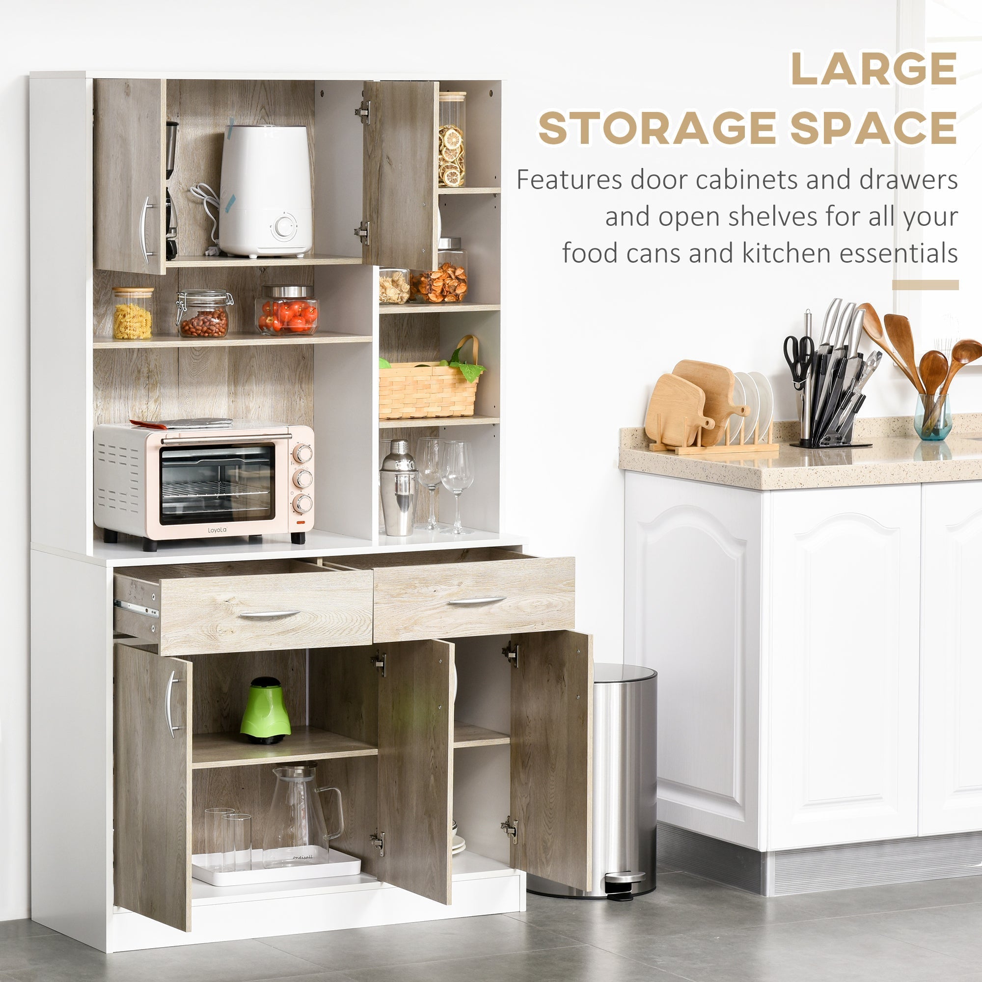 Kitchen Buffet with Hutch Multi Storage Cupboard Cabinet Server Sideboard with Drawers Kitchen Pantry Cabinets   at Gallery Canada