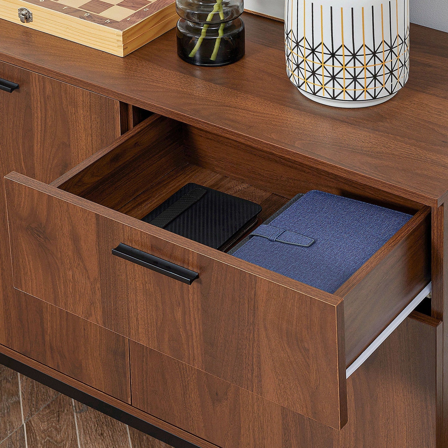 Kitchen Cabinet, Storage Cabinet, Sideboard Floor Accent Cabinet w/ Drawer, Enclosed Cabinet &; Adjustable Shelves, Walnut Brown Bar Cabinets   at Gallery Canada